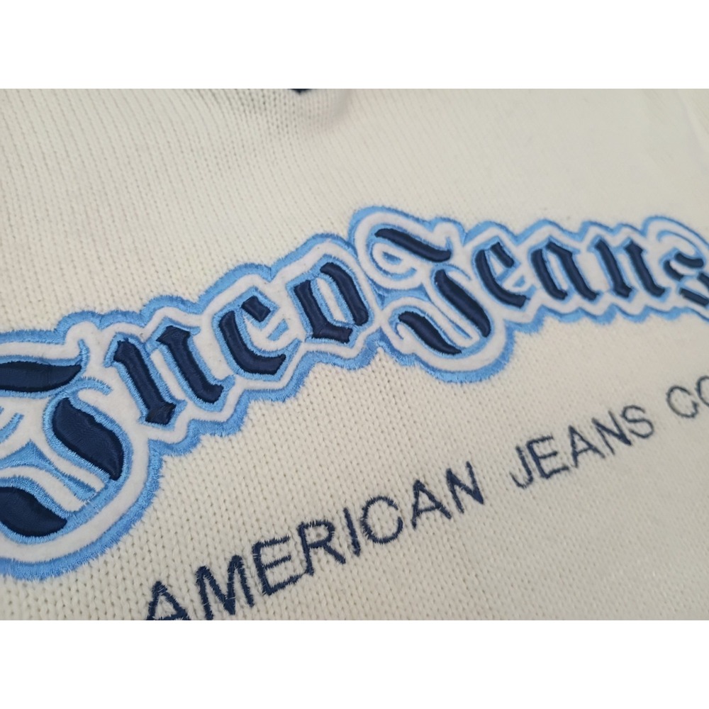 JNCO Jeans Mens M V-Neck Striped Embroidered Knit Sweater Vtg Y2K Single Owner - Picture 5 of 11